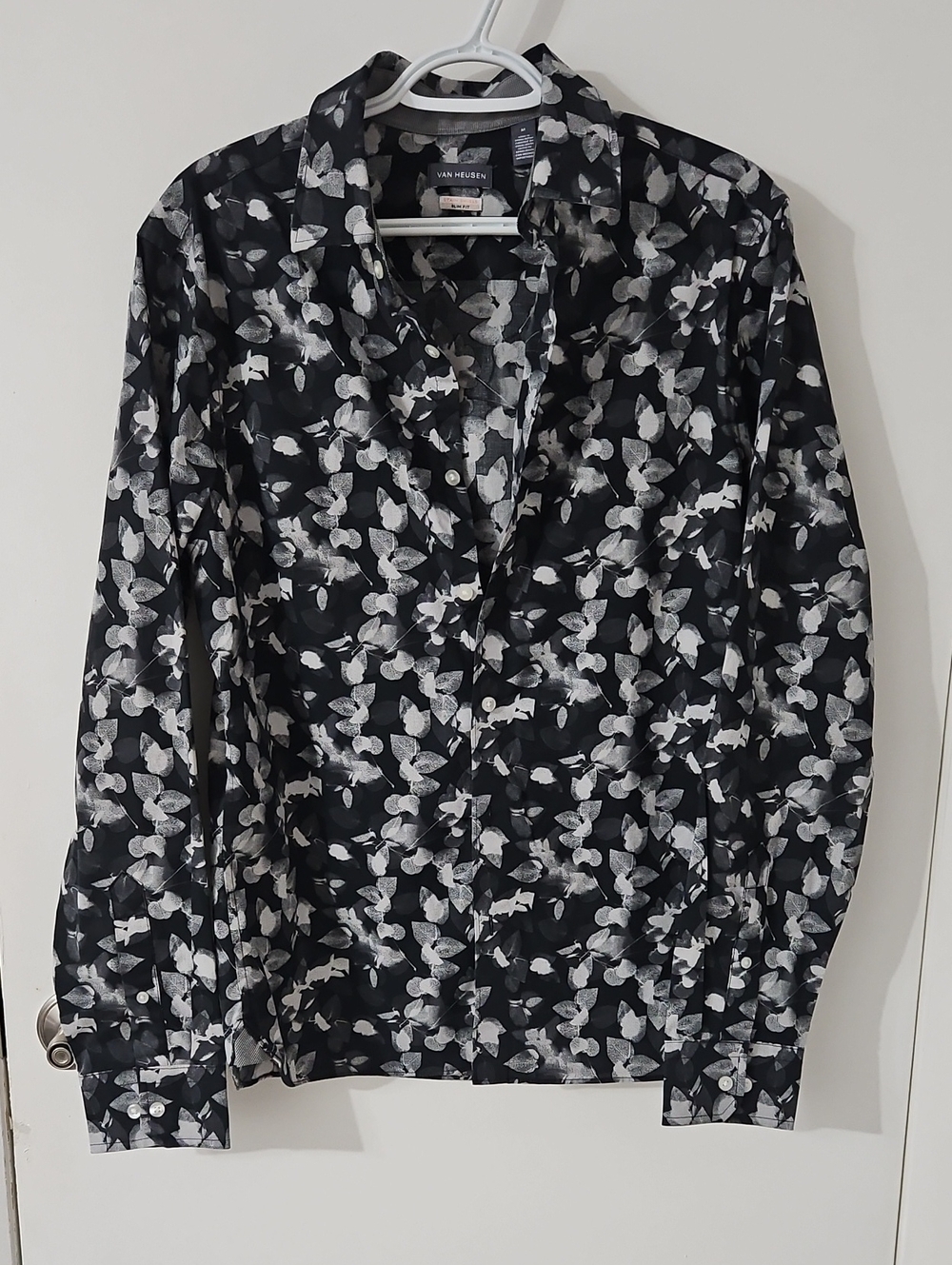 Van Heusen Black and Gray Leaf Print Shirt